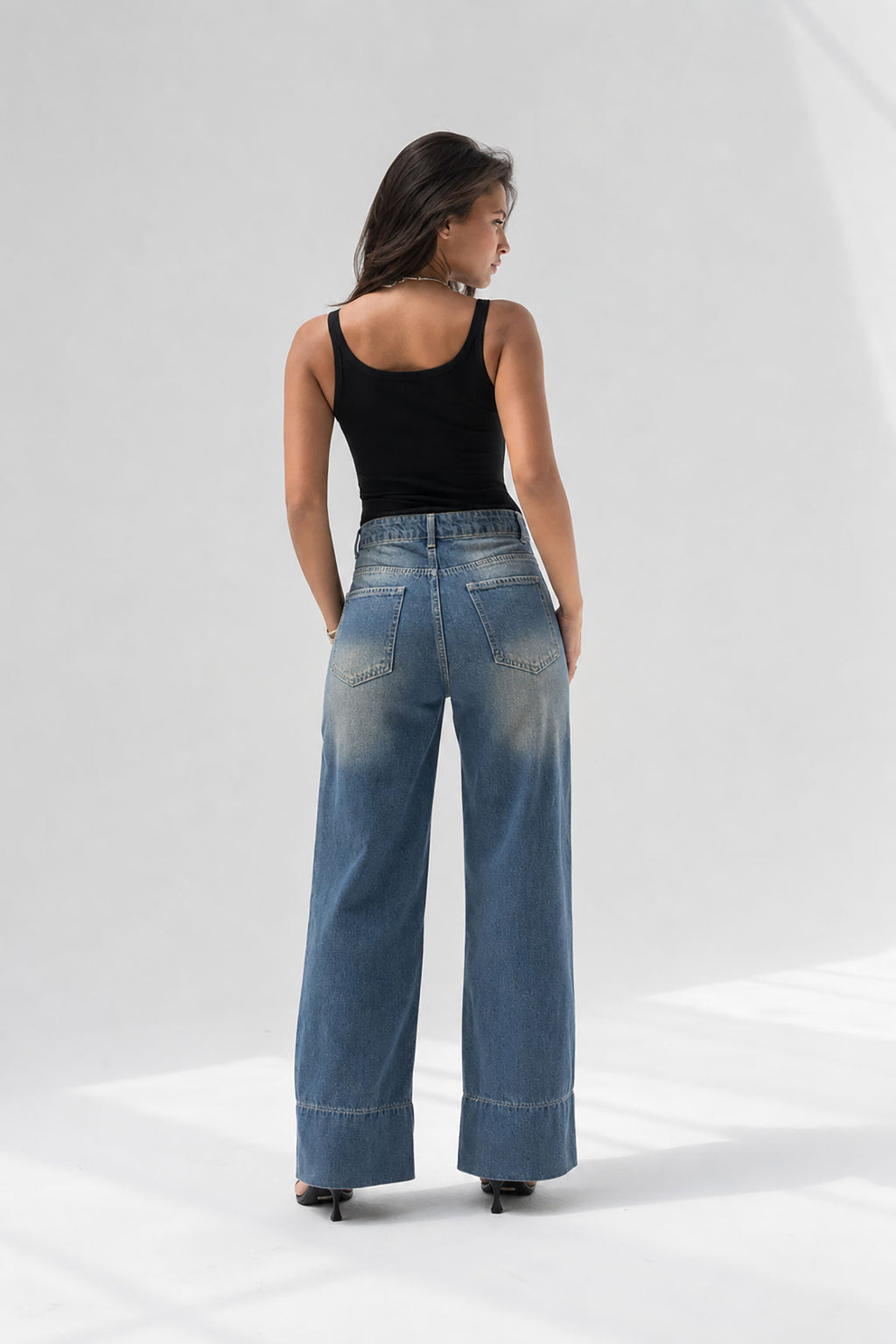 Blue High-Waisted Pocket Wide Leg Jeanst