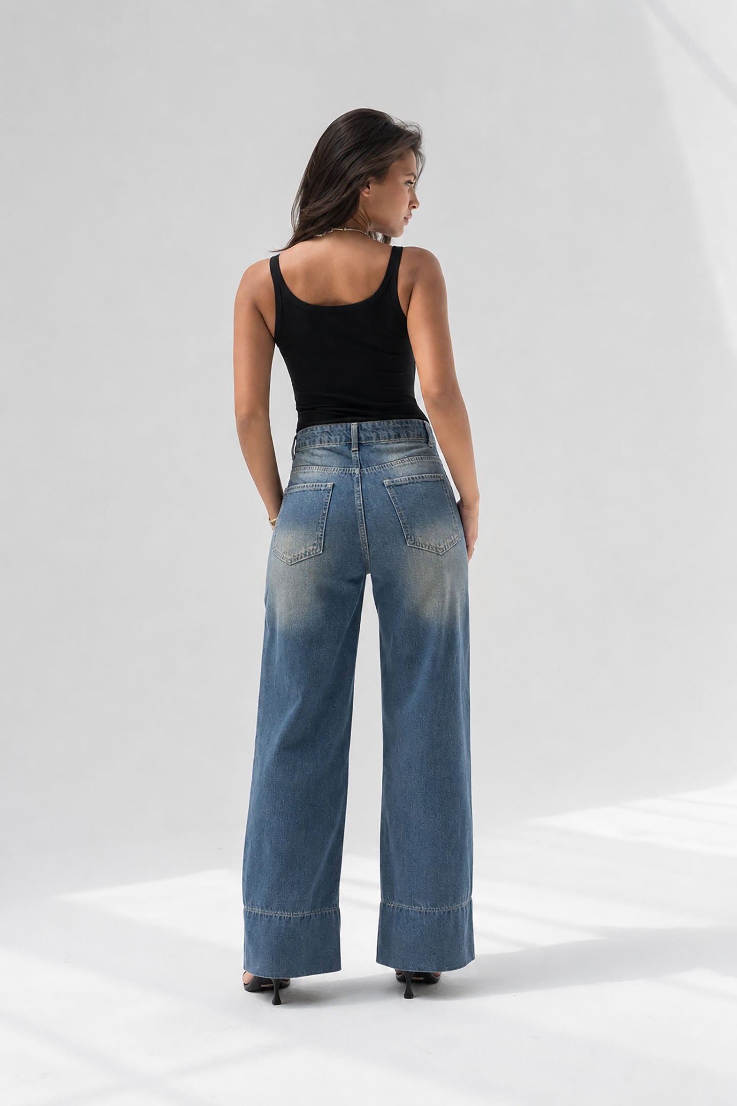Blue High-Waisted Pocket Wide Leg Jeanst