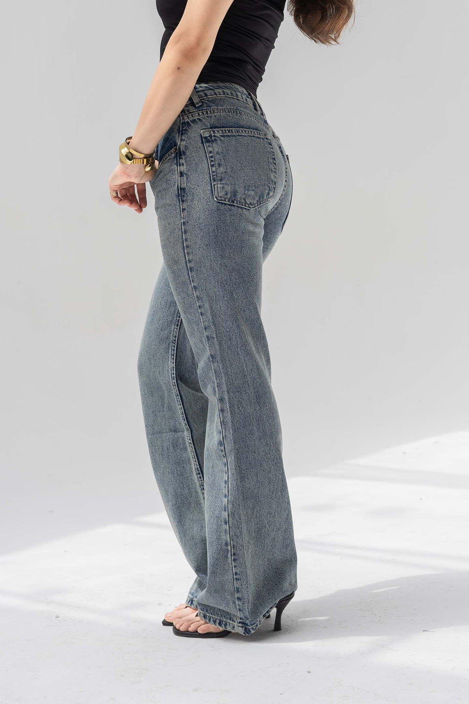 Grey High Rise Flared Jeans