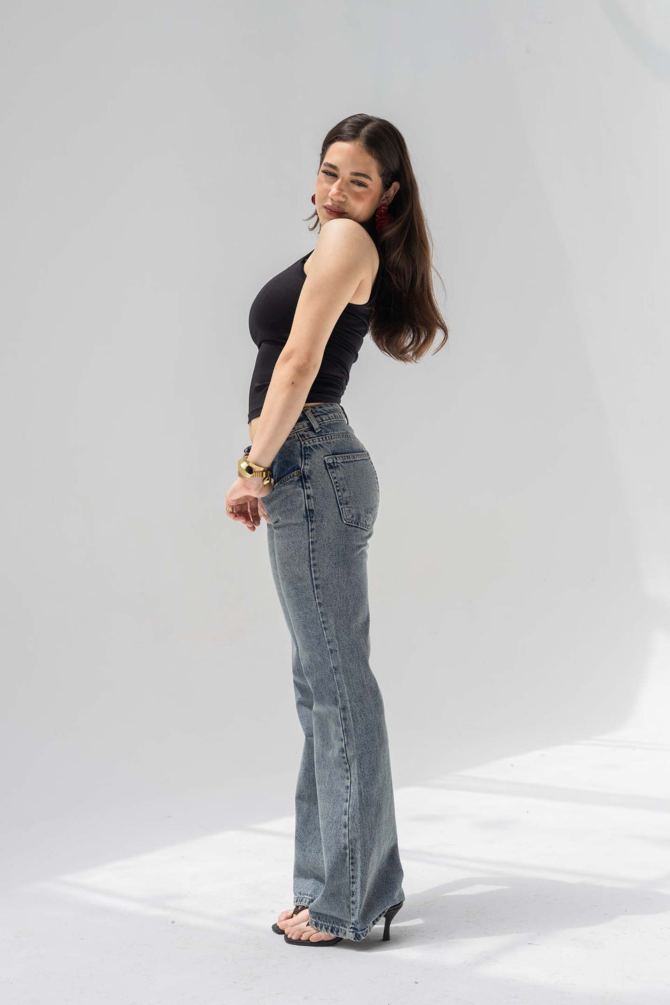 Grey High Rise Flared Jeans