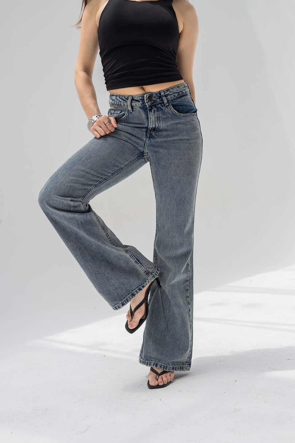 Grey High Rise Flared Jeans