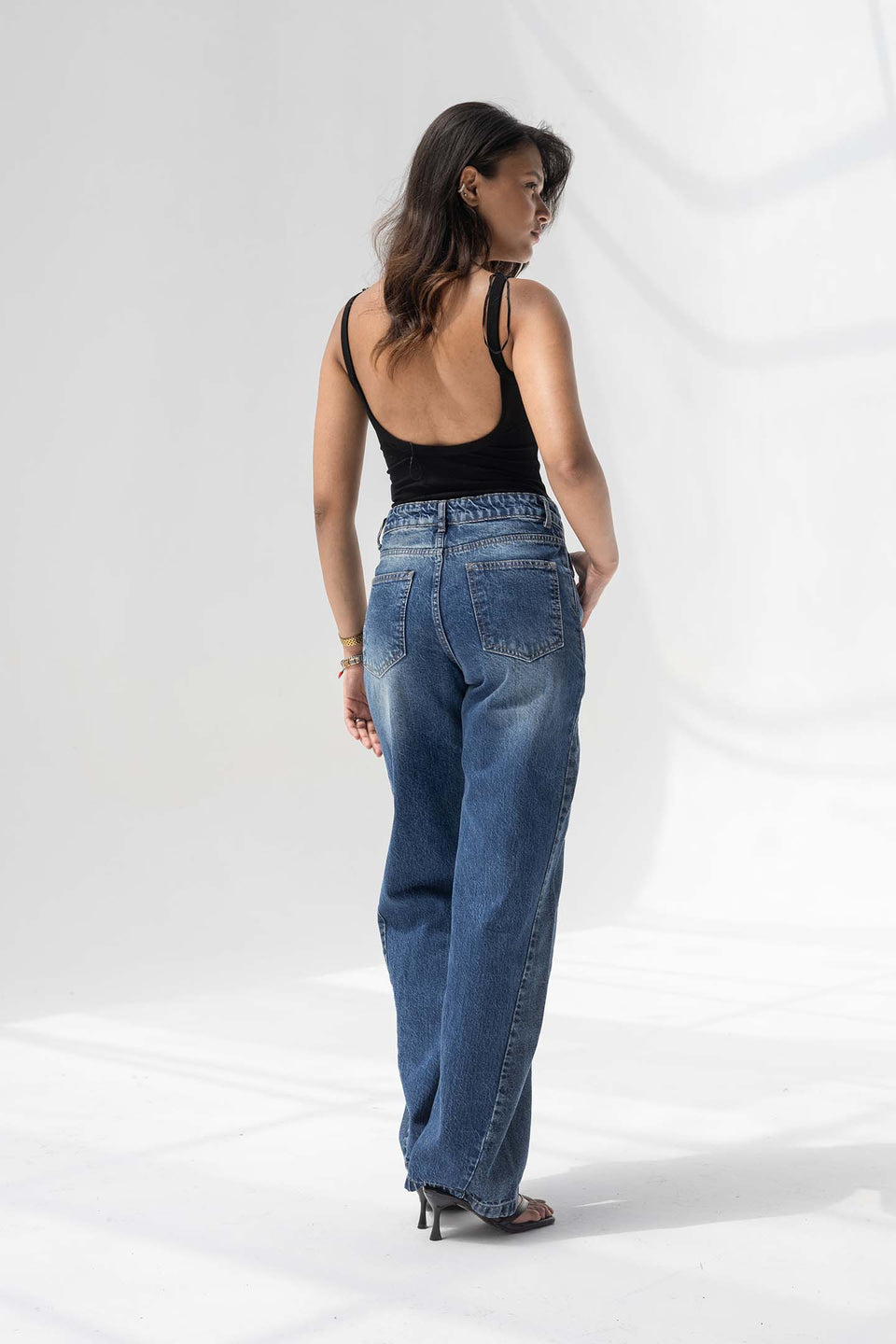 Deep Blue High Rise Front Seam Wide Leg Jeans