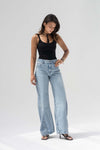 Light Blue High Rise Front Seam Wide Leg Jeans