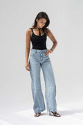 Light Blue High Rise Front Seam Wide Leg Jeans