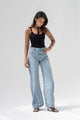 Light Blue High Rise Front Seam Wide Leg Jeans