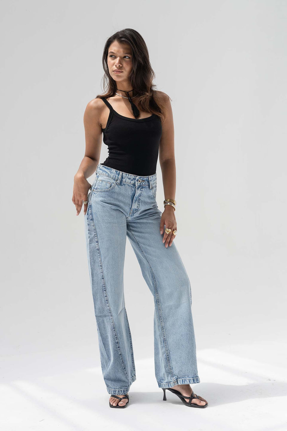 Light Blue High Rise Front Seam Wide Leg Jeans