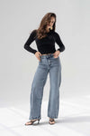 Stone Blue High Rise Front Seam Wide Leg Jeans