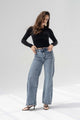 Stone Blue High Rise Front Seam Wide Leg Jeans