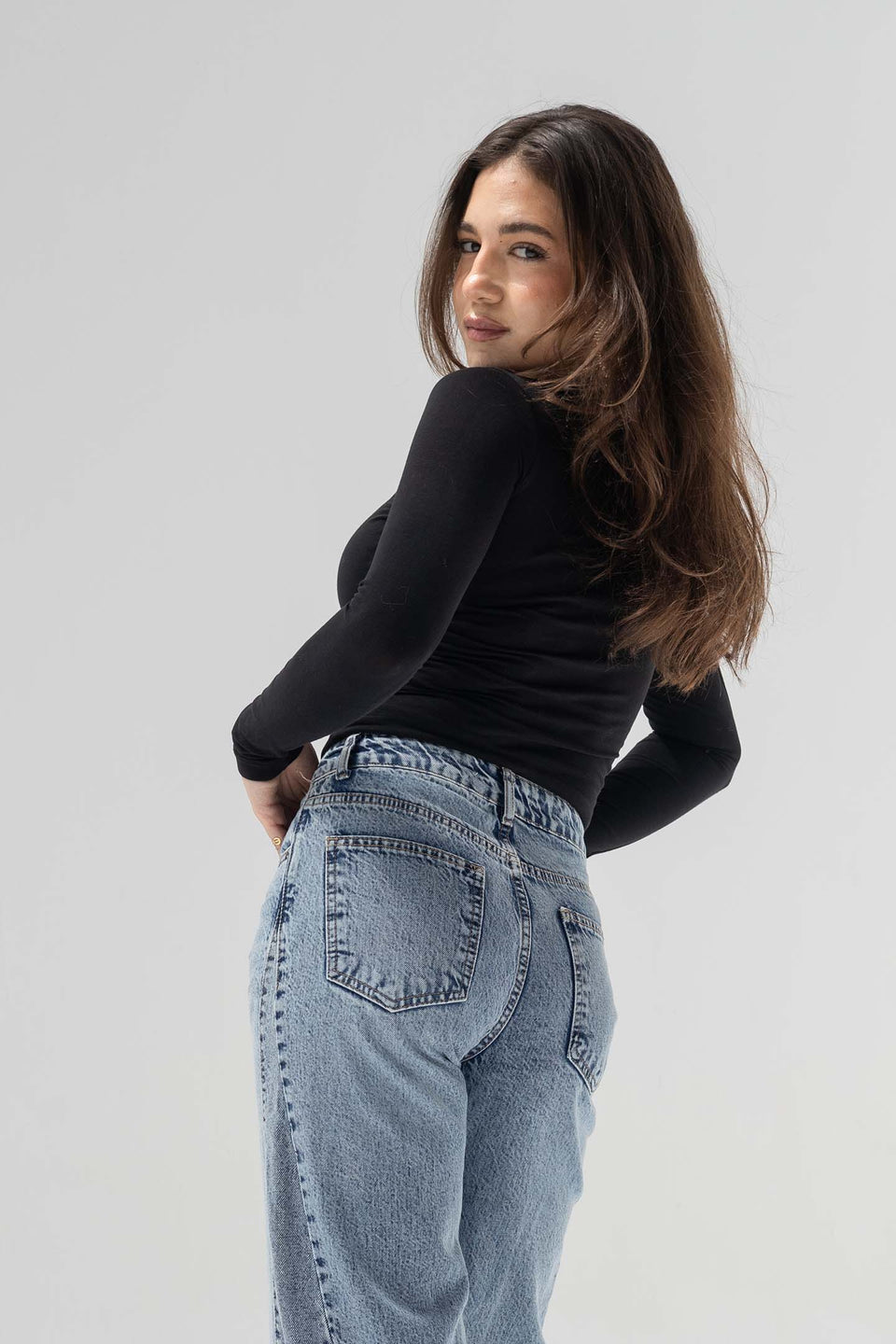 Stone Blue High Rise Front Seam Wide Leg Jeans