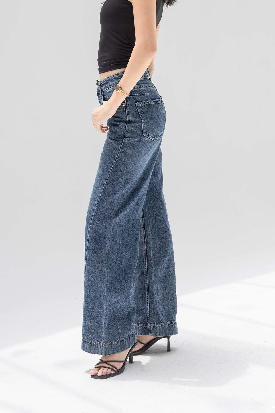 Deep Blue High Rise Front Seam Wide Leg Jeans