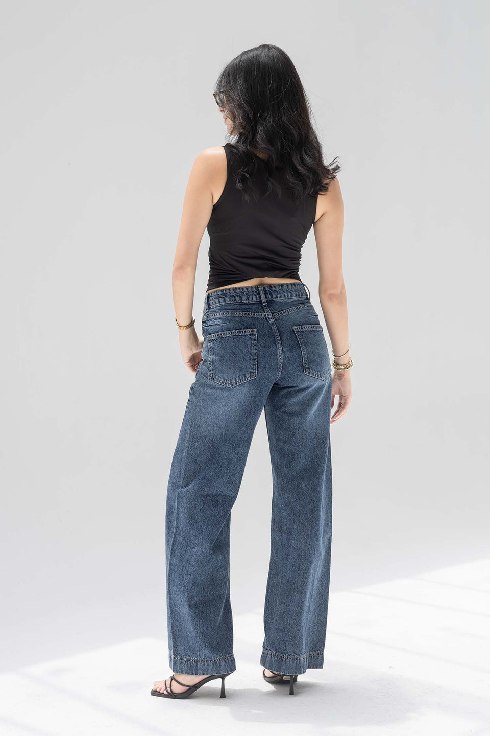 Deep Blue High Rise Front Seam Wide Leg Jeans