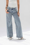 Stone Blue High Rise Front Seam Wide Leg Jeans