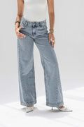 Stone Blue High Rise Front Seam Wide Leg Jeans