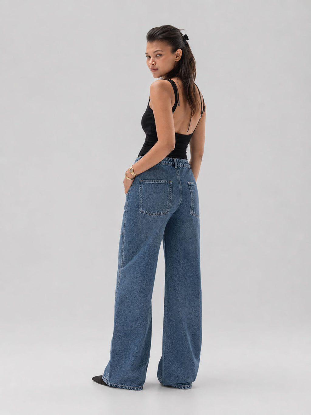 Blue High-Waisted Pocket Wide Leg Jeans