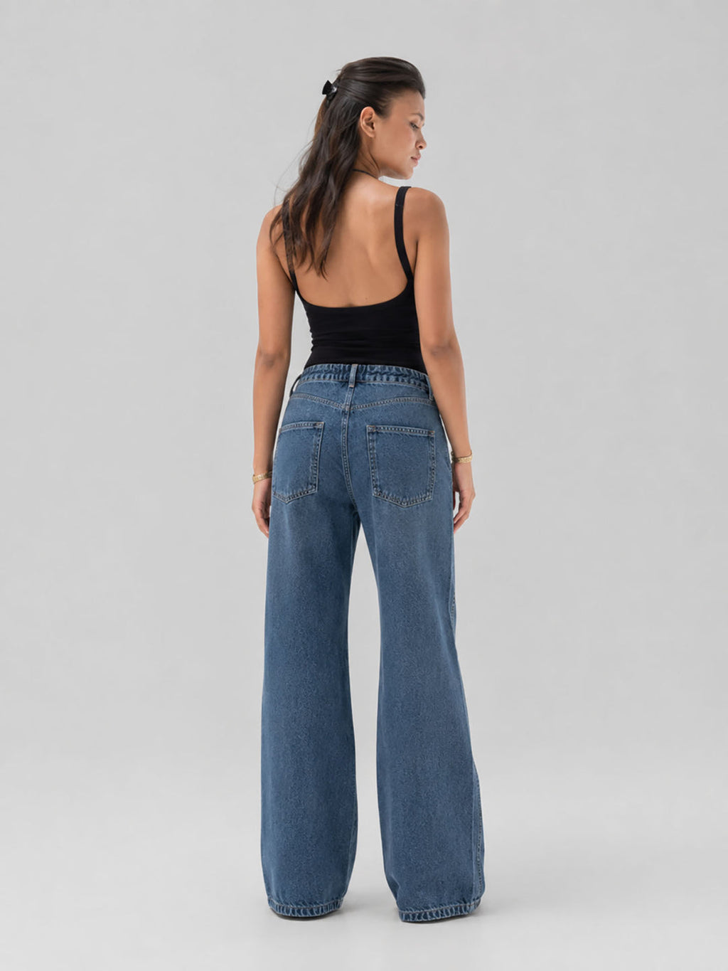 Blue High-Waisted Pocket Wide Leg Jeans