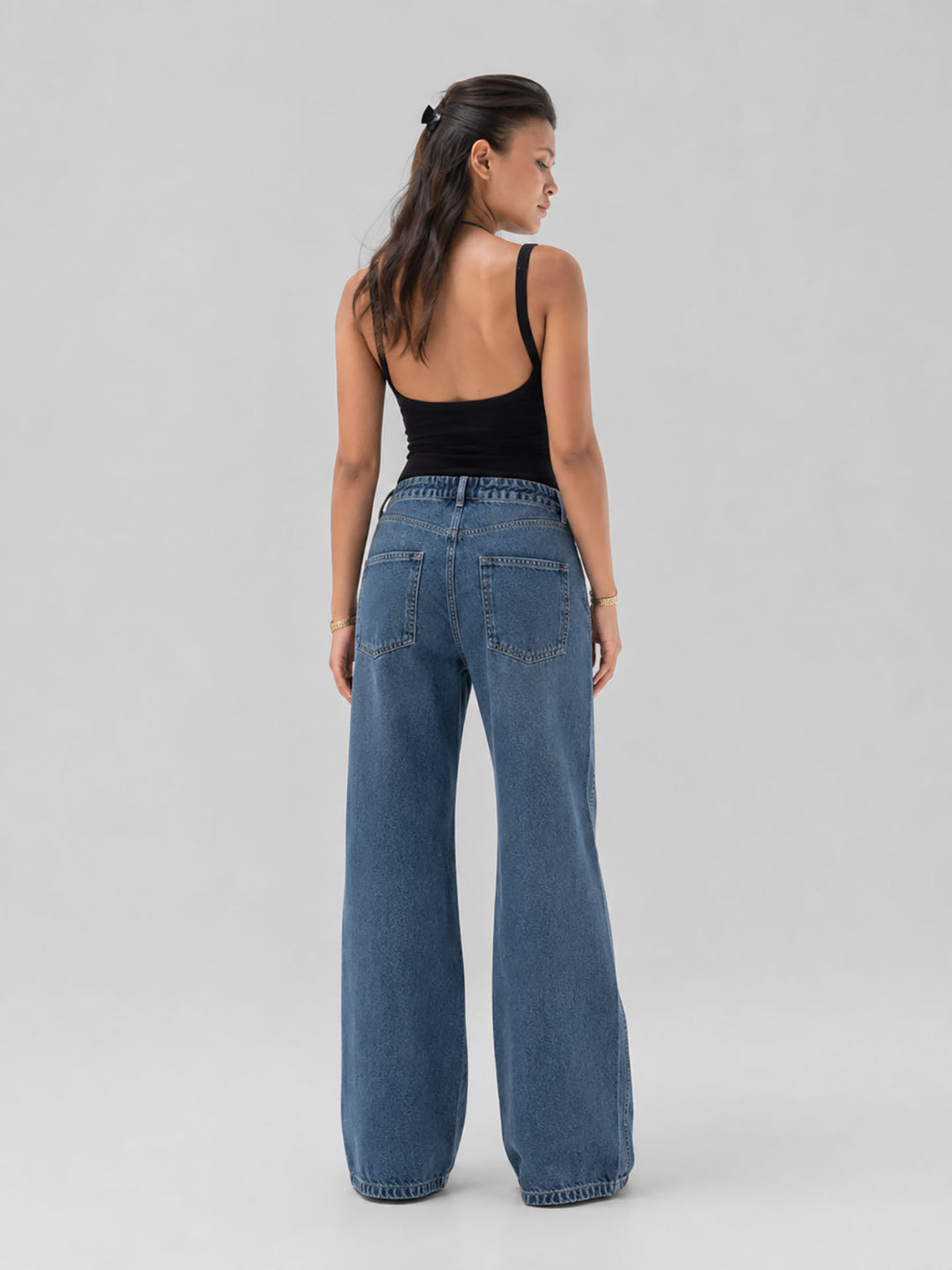 Blue High-Waisted Pocket Wide Leg Jeans