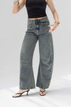 Grey Curved Seam Barrel Jeans