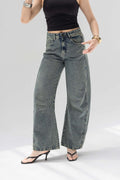 Grey Curved Seam Barrel Jeans