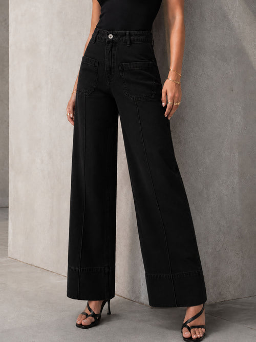 Black High-Waisted Pocket Wide Leg Jeans