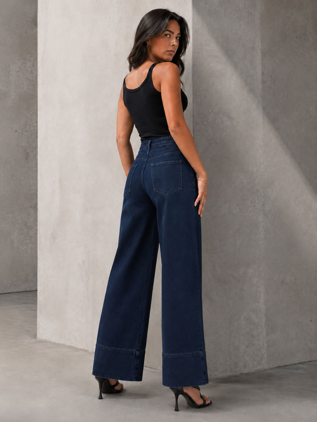 Navy High-Waisted Pocket Wide Leg Jeans
