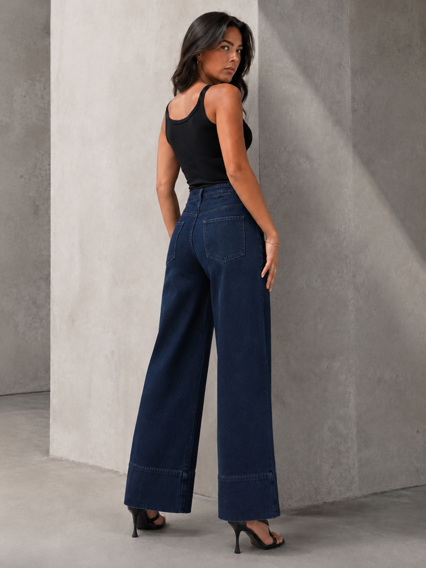 Navy High-Waisted Pocket Wide Leg Jeans