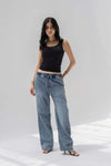 Stone Blue Low-Rise Drawstring Wide-Leg Jeans