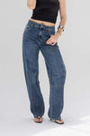 Deep Blue High-Rise Wide-Leg Seamed Jeans