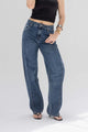 Deep Blue High-Rise Wide-Leg Seamed Jeans