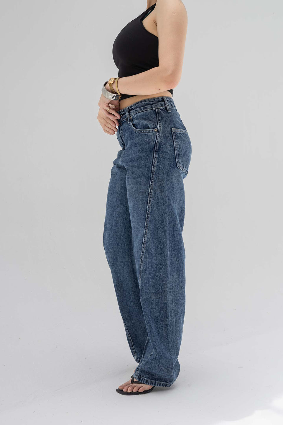 Deep Blue High-Rise Wide-Leg Seamed Jeans