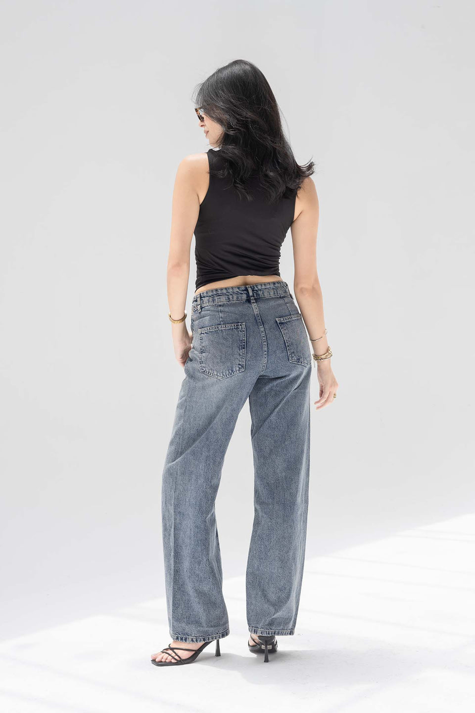 Stone Blue High-Rise Wide-Leg Seamed Jeans