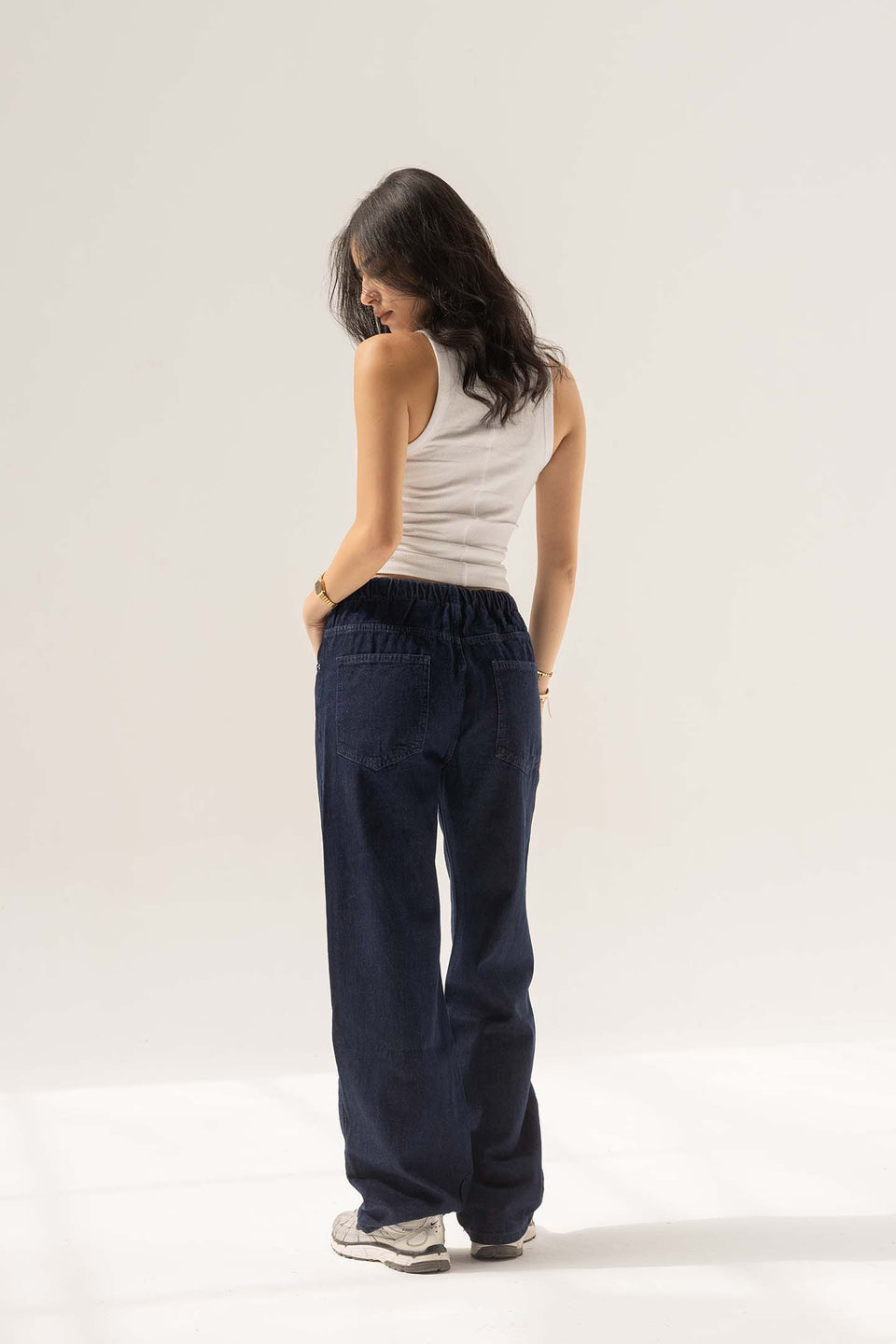 Navy High-Rise Wide-Leg Seamed Jeans