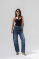 Deep Blue Panelled High-Rise Straight-Leg Jeans