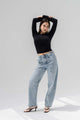 Light Blue Panelled High-Rise Straight-Leg Jeans