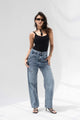 Stone Blue Panelled High-Rise Straight-Leg Jeans