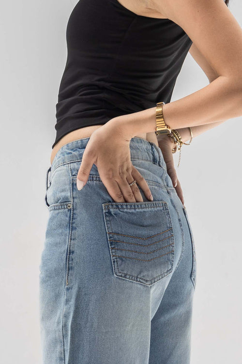 Blue Low-Rise Straight-Leg Jeans