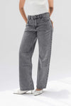 Grey Mid-Rise Wide-Leg Jeans