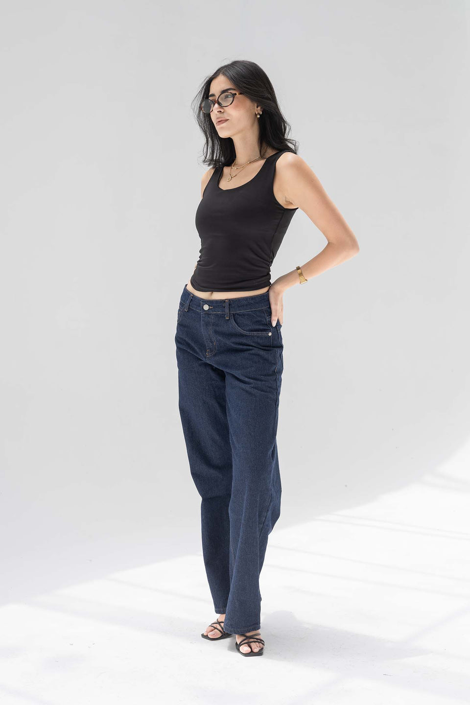 Navy Mid-Rise Wide-Leg Jeans