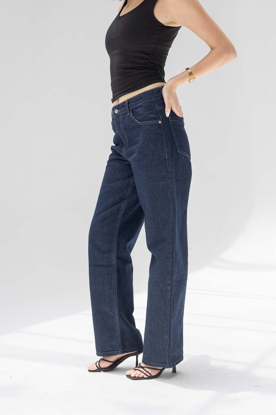 Navy Mid-Rise Wide-Leg Jeans