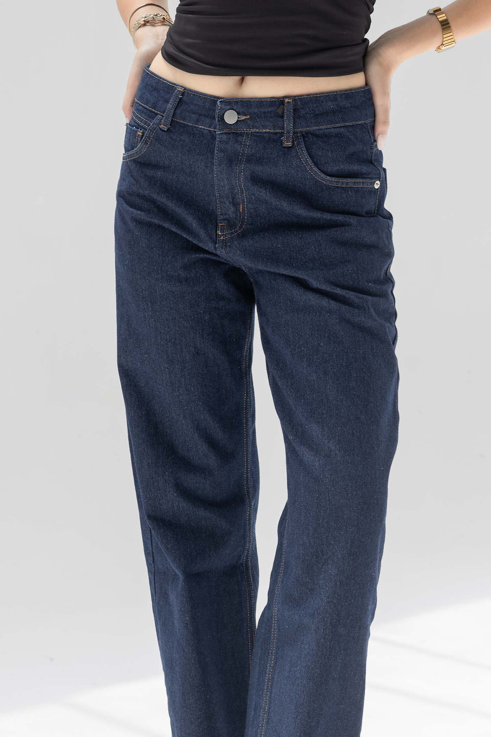 Navy Mid-Rise Wide-Leg Jeans