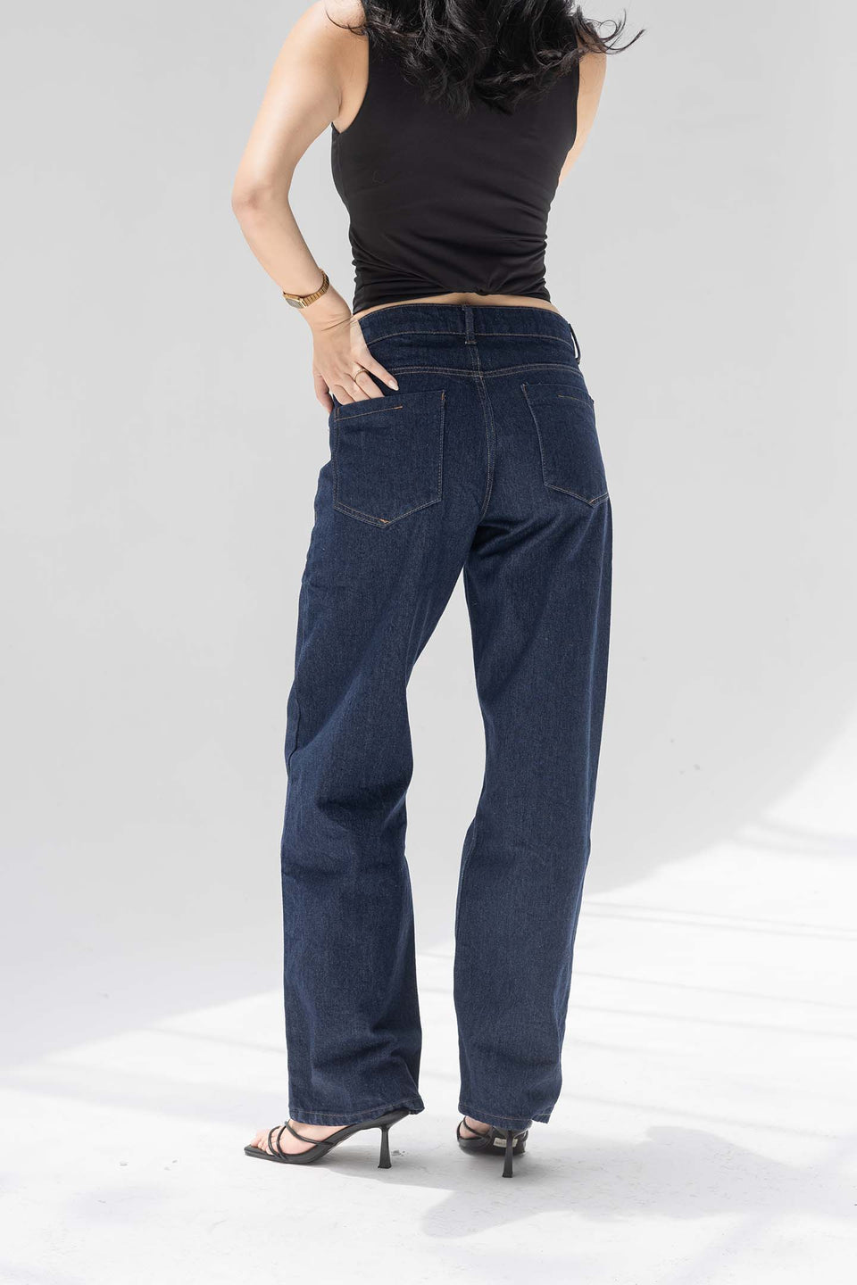 Navy Mid-Rise Wide-Leg Jeans