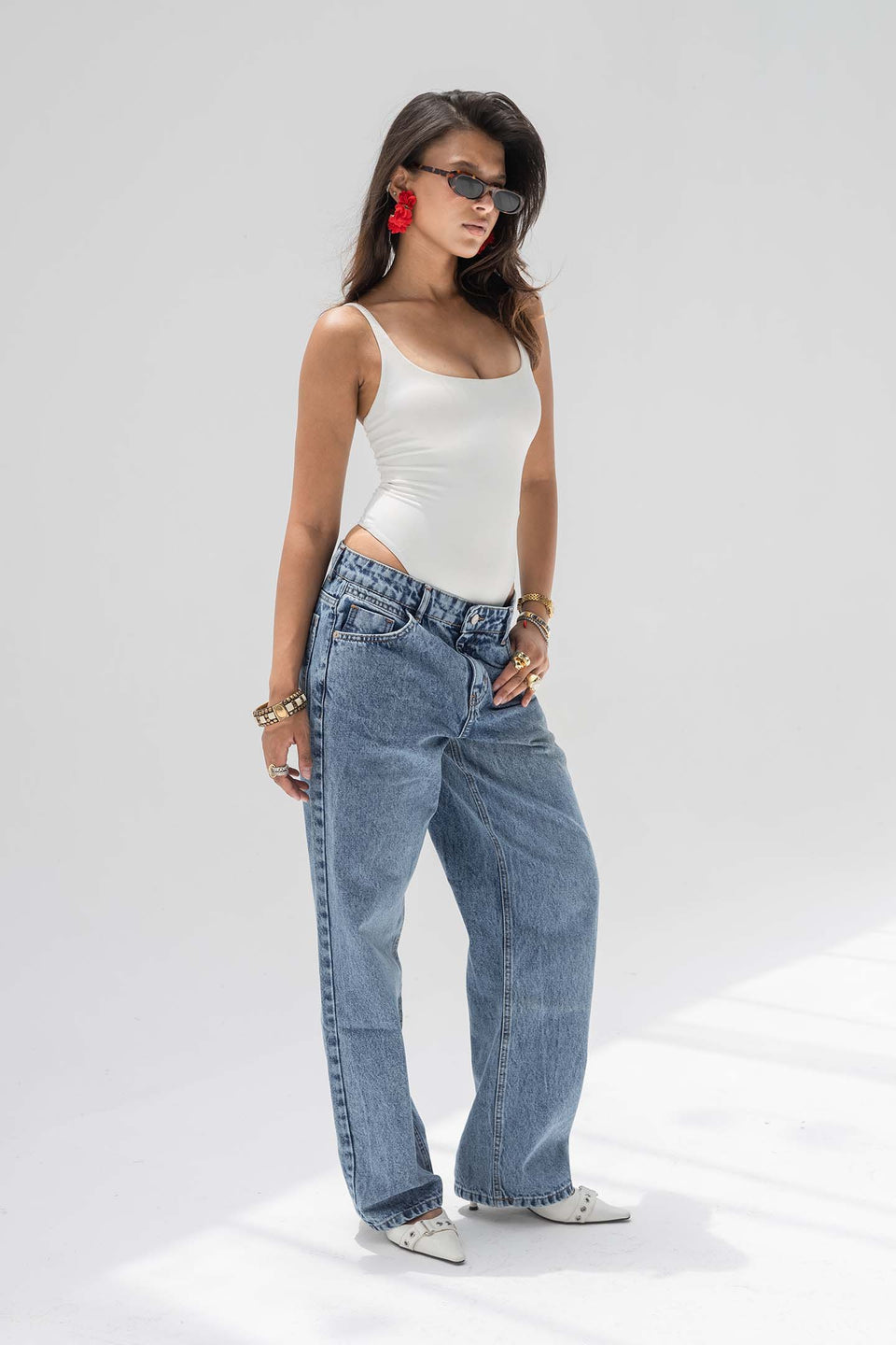 Stone Blue Mid-Rise Wide-Leg Jeans
