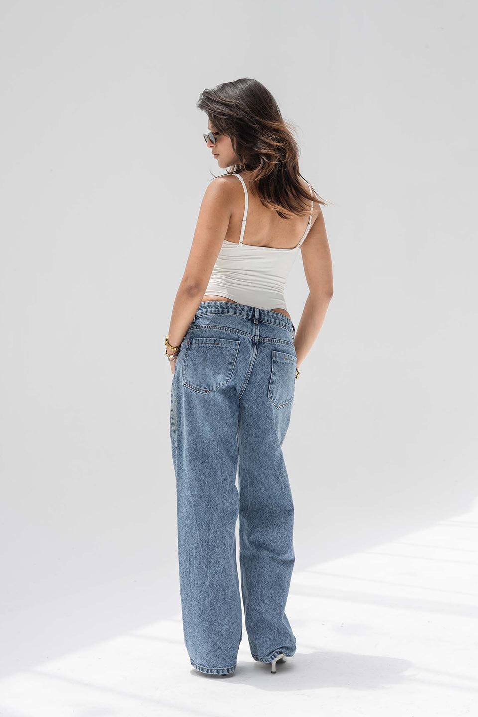 Stone Blue Mid-Rise Wide-Leg Jeans