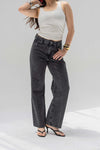Dark Grey High-Rise Straight-Leg Jeans
