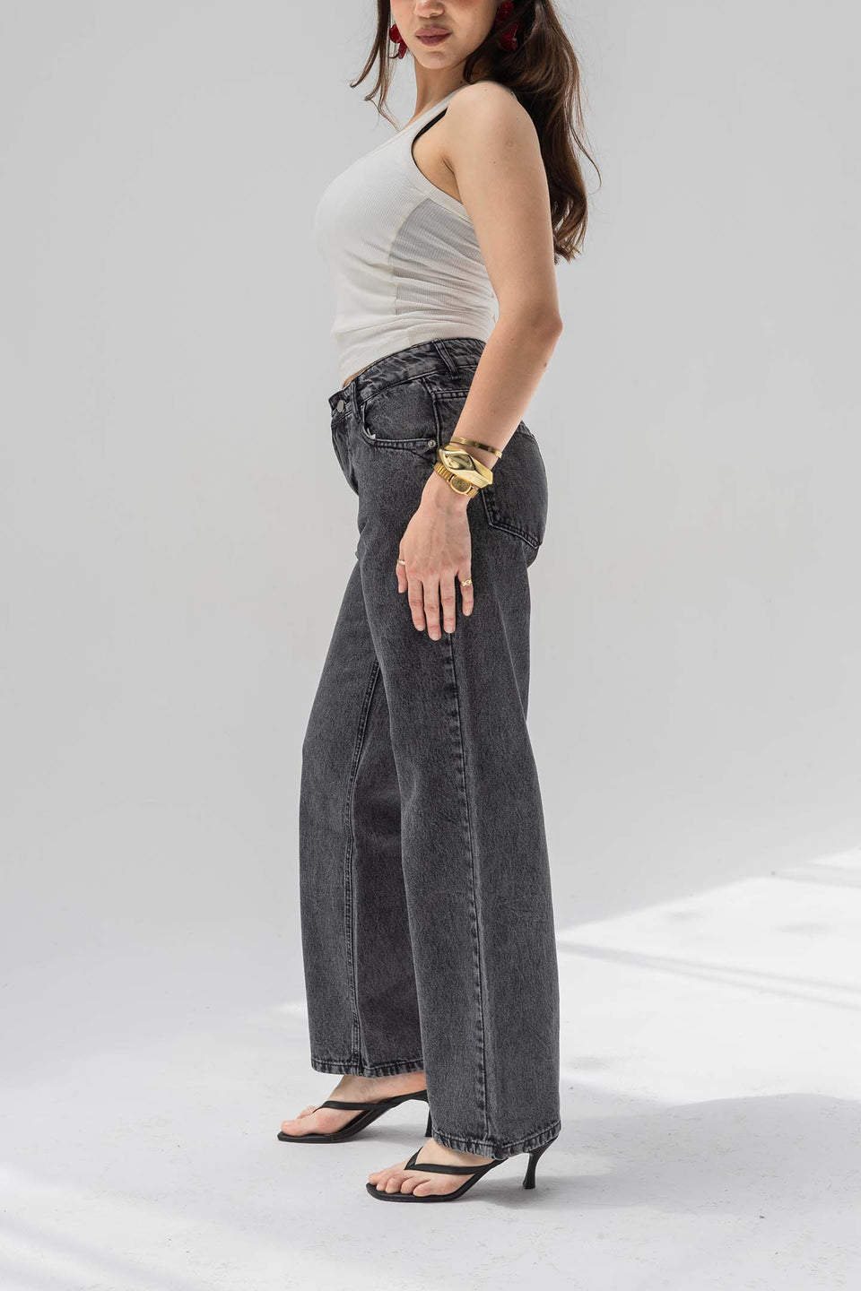 Dark Grey High-Rise Straight-Leg Jeans