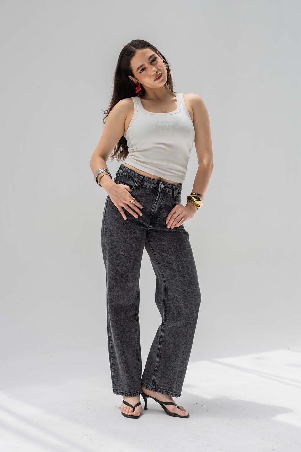 Dark Grey High-Rise Straight-Leg Jeans