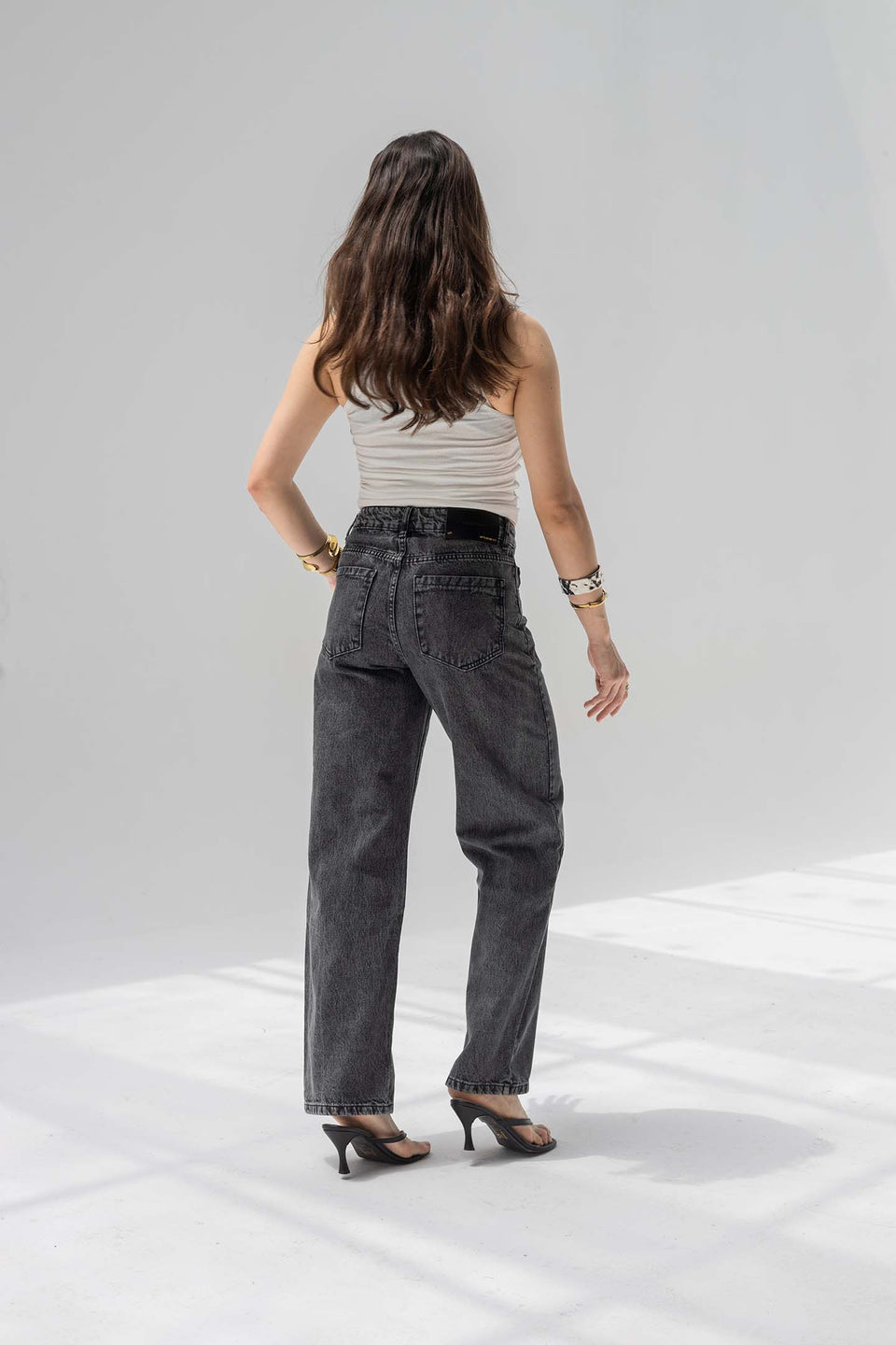 Dark Grey High-Rise Straight-Leg Jeans