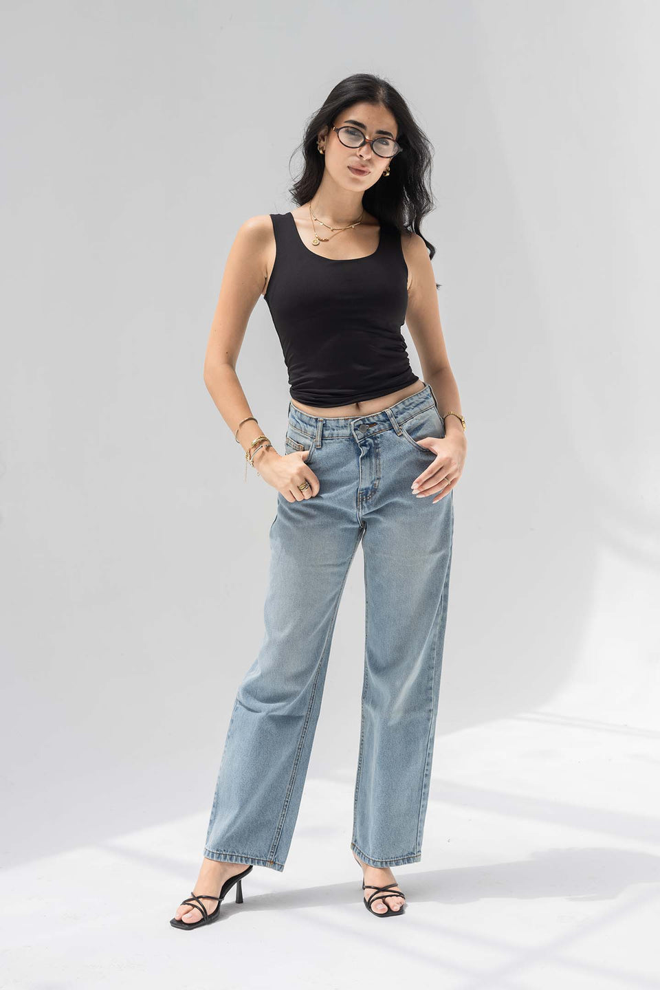 Light Blue High-Rise Straight-Leg Jeans