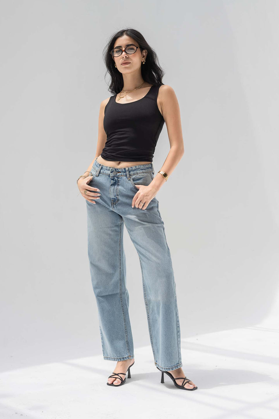 Light Blue High-Rise Straight-Leg Jeans