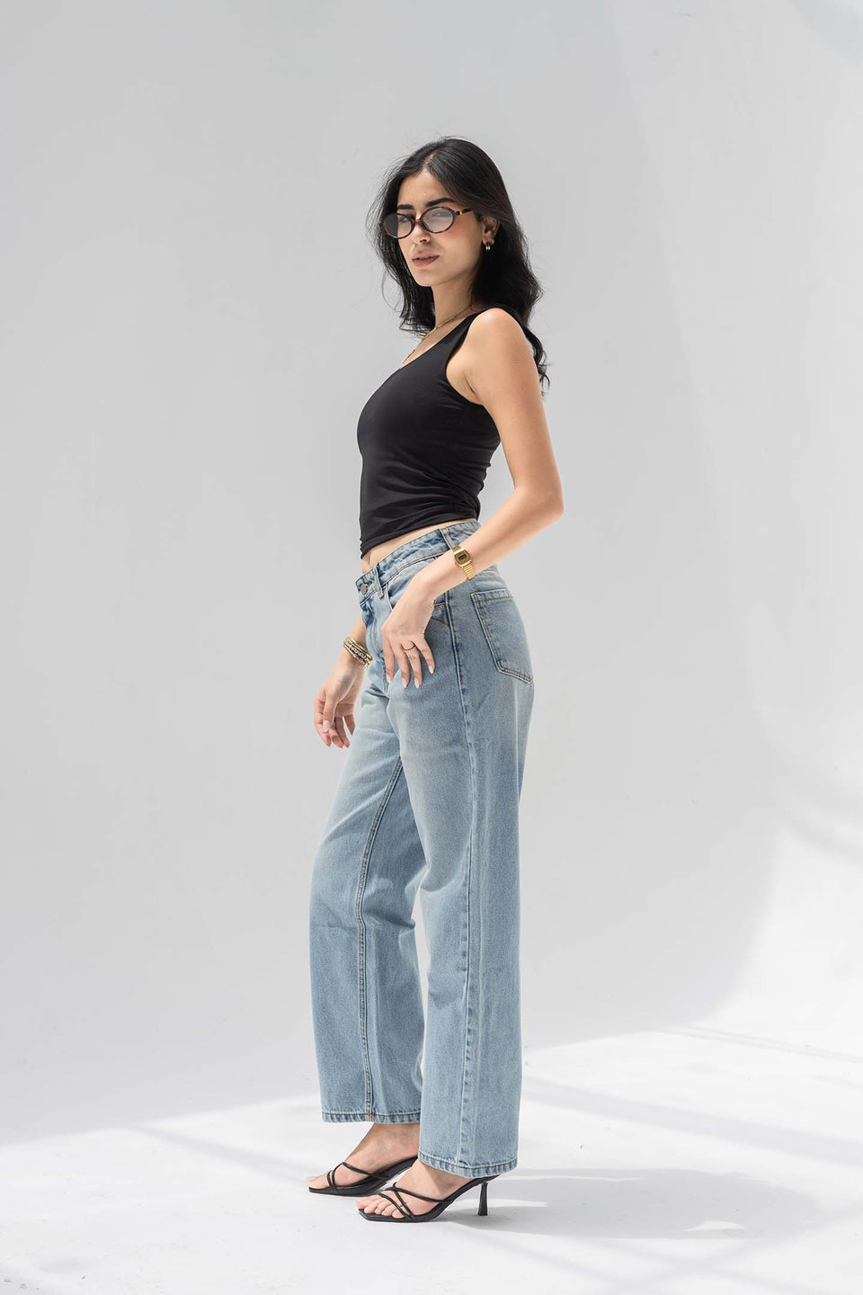 Light Blue High-Rise Straight-Leg Jeans