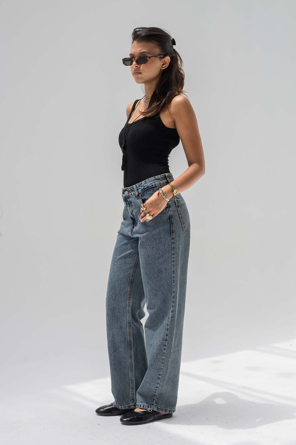 Stone Blue High-Rise Straight-Leg Jeans
